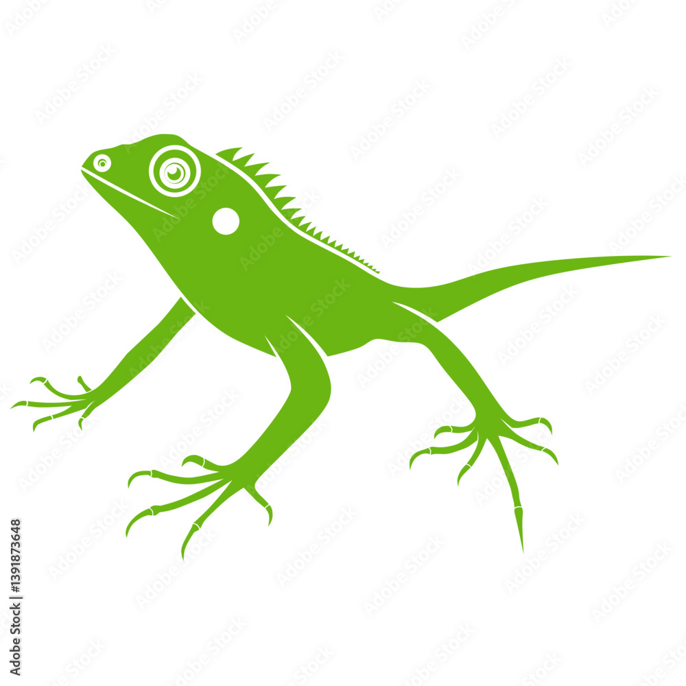 Fototapeta premium Green chameleon silhouette graphic vector illustration in minimalist style. Suitable for logo design, animal icon, educational poster, or nature and reptile themed graphic elements.