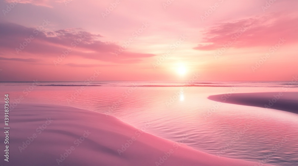Fototapeta premium Pink Sunset Paradise. Serene Beachscape at Golden Hour