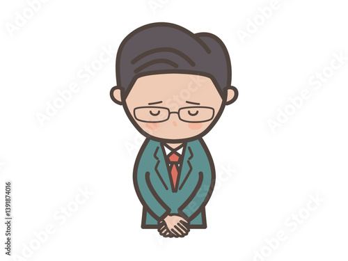 頭を下げて謝る中堅エリート風男性ビジネスマンの上半身イラスト