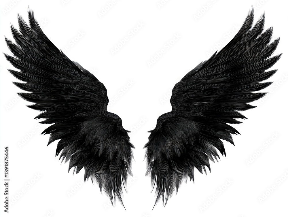 Obraz premium Pair of large black wings spread open against a white background