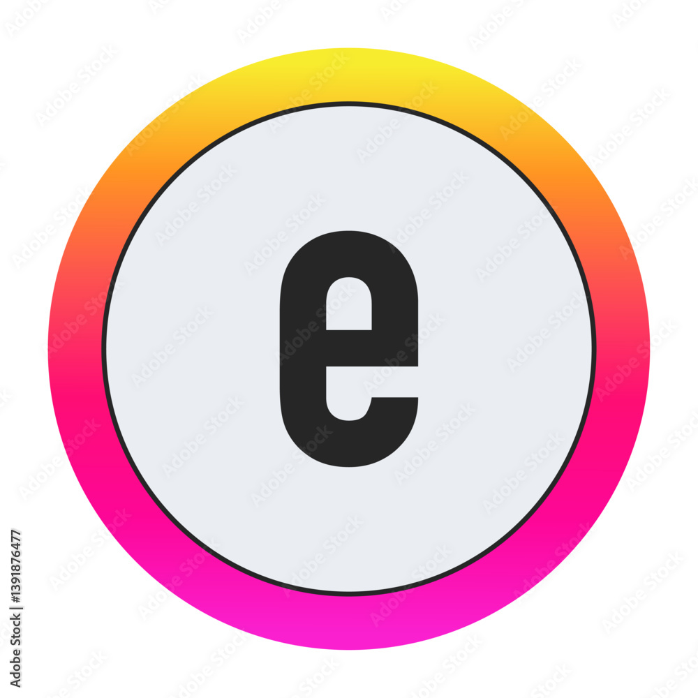 Black Lowercase letter e on light background with vibrant gradient circular frame, ideal for creative, fashion, or modern business branding. Black Lowercase letter e on light background with vibrant gradient circular frame, ideal for creative, fashion, or modern business branding.