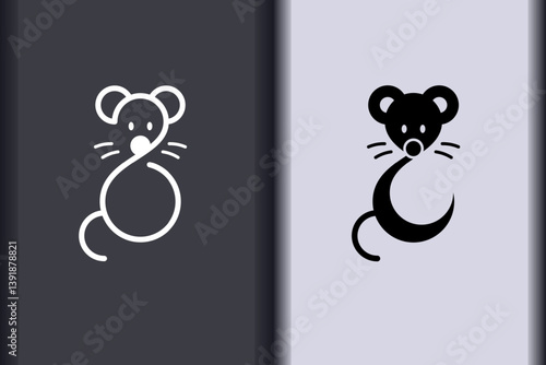 Vector rat, mouse minimal flat icon simple concept design. Curve line and object shape creative logo design isolated on background.