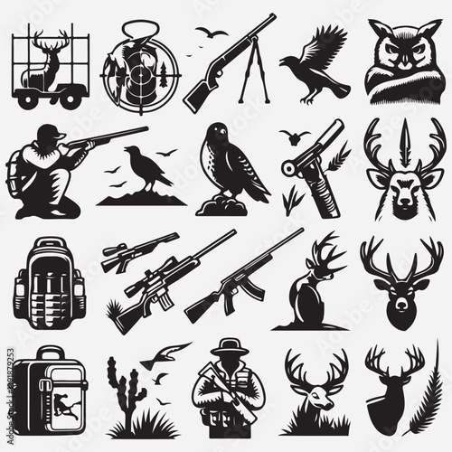 Hunting Icons - Black Series stock illustration