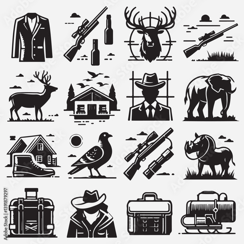 Hunting Icons - Black Series stock illustration