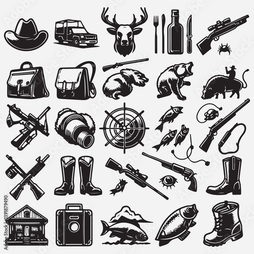 Hunting Icons - Black Series stock illustration