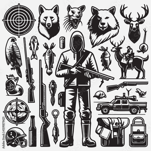 Hunting Icons - Black Series stock illustration
