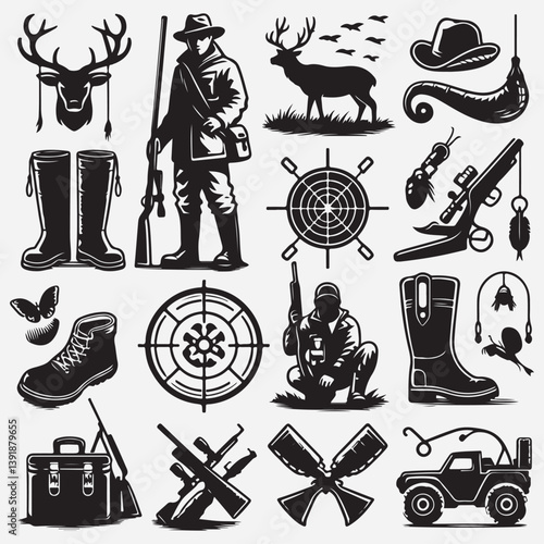 Hunting Icons - Black Series stock illustration