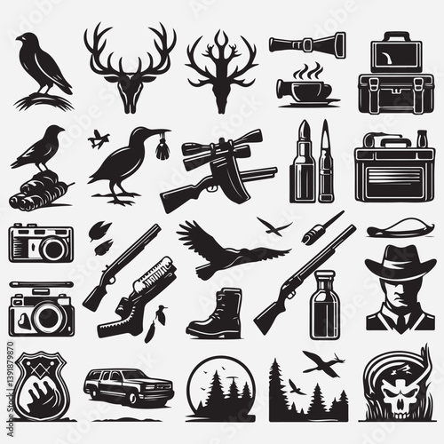 Hunting Icons - Black Series stock illustration
