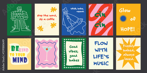 Summer Vibes and Cafe Delights A Collection of Art Posters  in cartoon style 90s for cafe branding menus banners