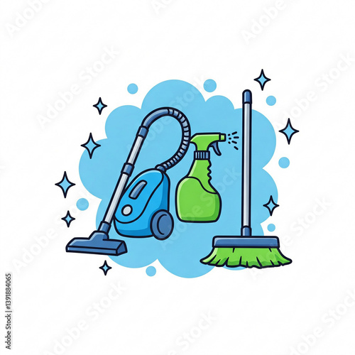 Cleaning Tools Cartoon Illustration
