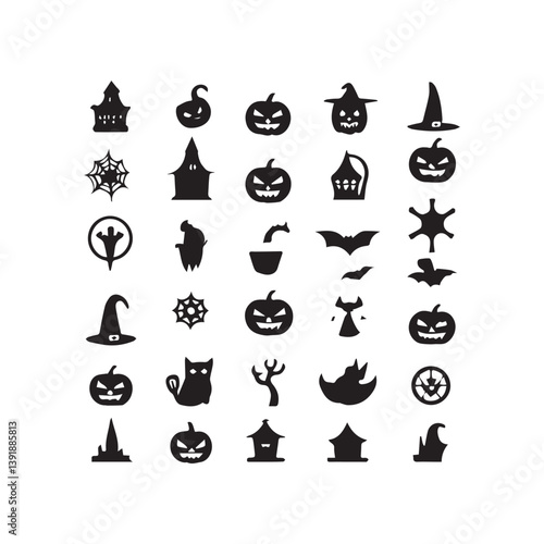 Wallpaper Mural A collection of black icons featuring food, restaurant, and holiday-themed symbols like a Christmas tree, gift, and travel items Torontodigital.ca