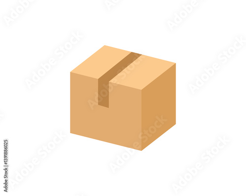 Closed carton packaging box with tape. Delivery cardboard boxes for storage, shipment isolated on white background