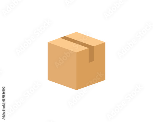 Closed carton packaging box with tape. Delivery cardboard boxes for storage, shipment isolated on white background