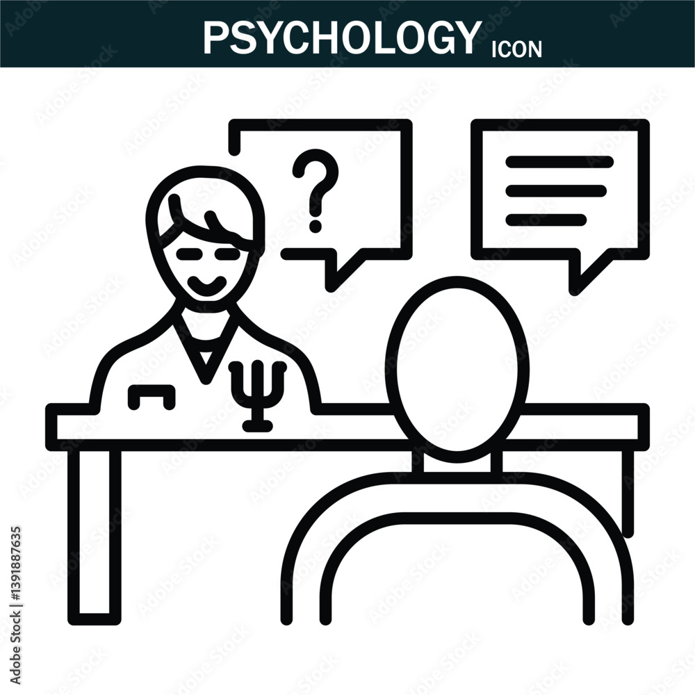 Fototapeta premium Psychology and mental icon. Containing depression, anxiety, stress, mental care, empathy, loneliness, psychology symbol, mind disorder and more. Editable stroke. Vector illustration. EPS 10.