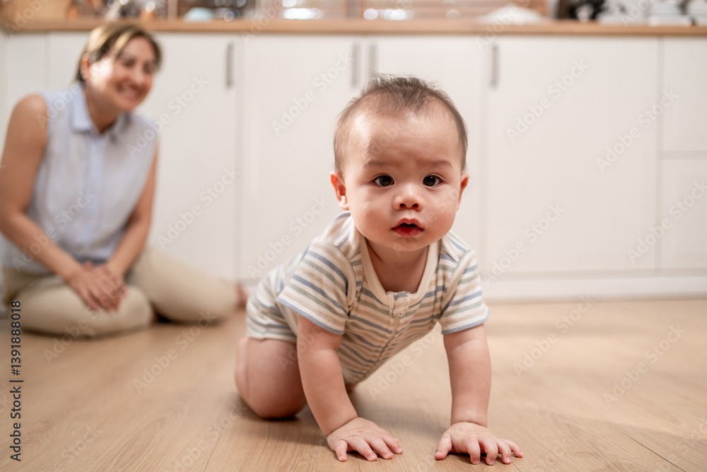 Asian single mother lovingly cares for and raises her baby boy at home. Asian single mother lovingly cares for and raises her baby boy at home.