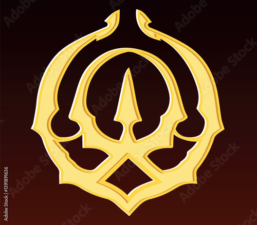 Golden Fantasy Emblem with a Sharp Symbol. A golden emblem with a sharp, symmetrical design on a deep brown background, resembling a medieval or fantasy-themed insignia.