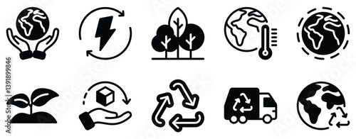 World Environment Day Icon Set Solid Style Collection representing environmental protection and sustainability suitable for eco campaigns educational programs and green initiatives