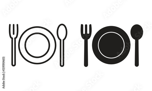 Cutlery Set Icon Plate, Fork, and Spoon	
