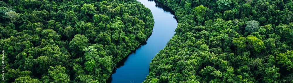 River flowing through lush forest, pure water conservation River flowing through lush forest, pure water conservation