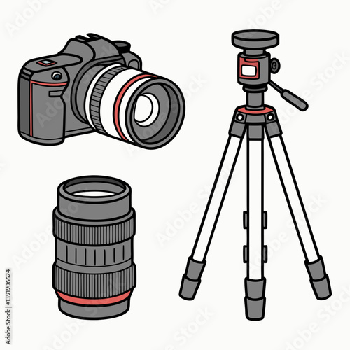 Photography Gear Vector | Generative AI Line Art Design on White Background