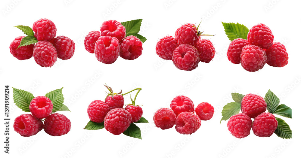 Fresh Ripe Raspberries Displayed in Various Arrangements, PNG bundle collection, Isolated on Transparent Background Fresh Ripe Raspberries Displayed in Various Arrangements, PNG bundle collection, Isolated on Transparent Background