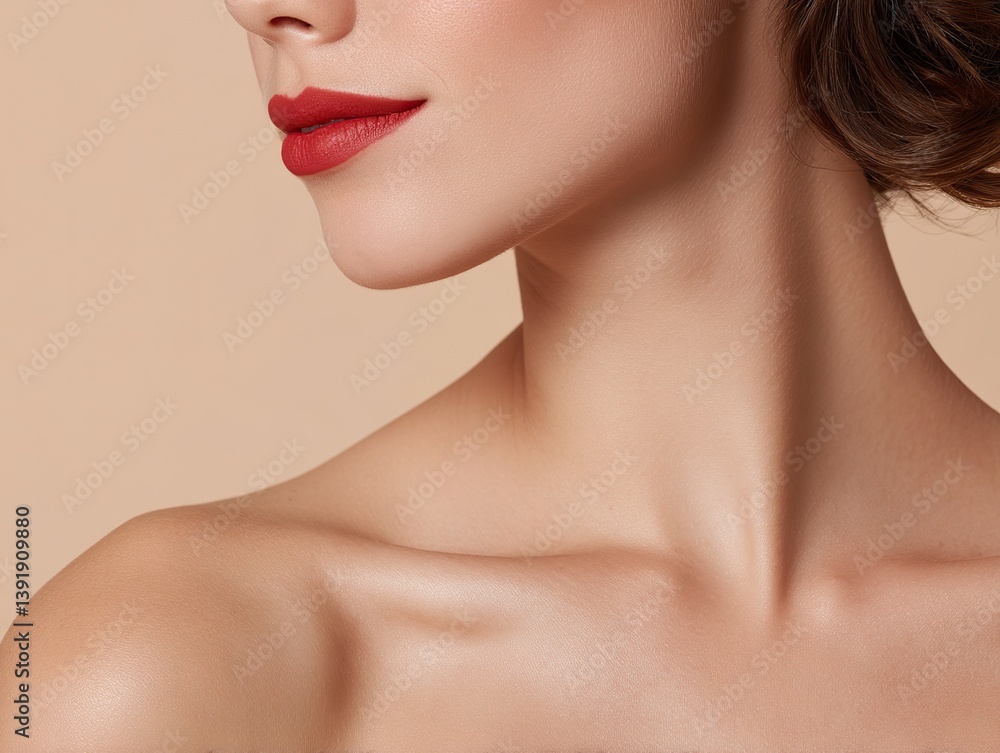 Close-up of the model's shoulder and neck area, creating an elegant look, is suitable for high-resolution advertisements for luxury beauty products with reproduction space and an emphasis on quality. Close-up of the model's shoulder and neck area, creating an elegant look, is suitable for high-resolution advertisements for luxury beauty products with reproduction space and an emphasis on quality.