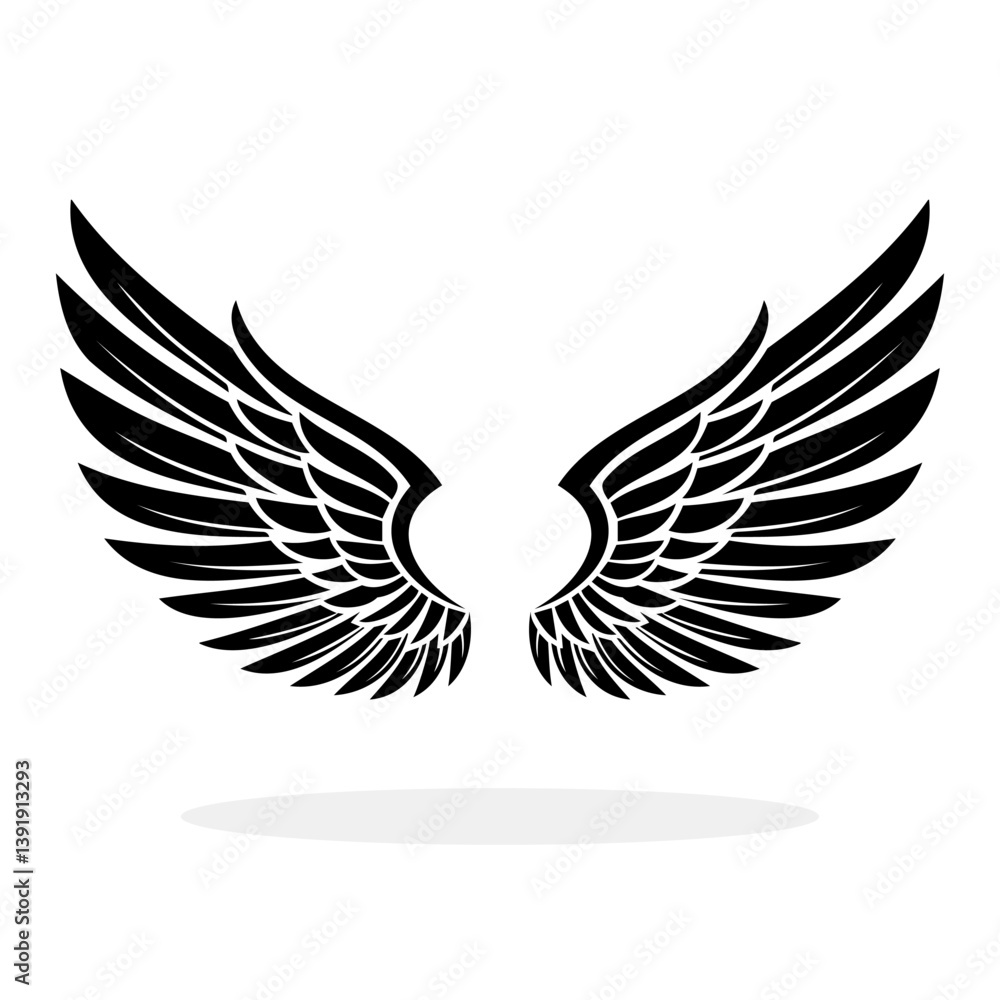 Fototapeta premium Wings icon. Black wings icons isolated on white background. Vector illustration.