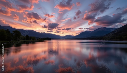 Wallpaper Mural Mountain Lake Reflection at Dramatic Sunset Torontodigital.ca