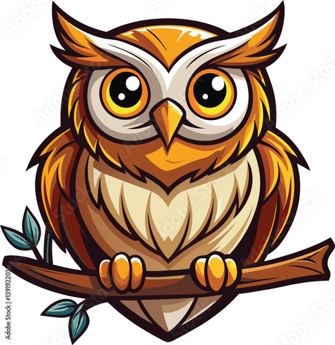 A colorful wise owl perched on a branch