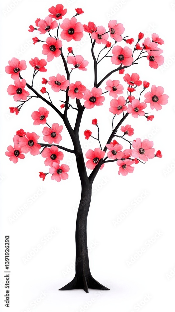 Fototapeta premium A vibrant pink flame tree blossoms beautifully against a stark white background showcasing its delicate flowers and dark branches in a visually striking illustration perfect for