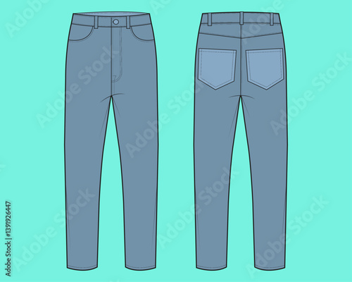 Mens casual pant fashion flat sketch outline CAD mockup.