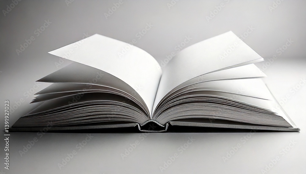 Closeup of blank white open pages of a book from a sideways view, page mockup on a plain isolated background wallpaper Closeup of blank white open pages of a book from a sideways view, page mockup on a plain isolated background wallpaper
