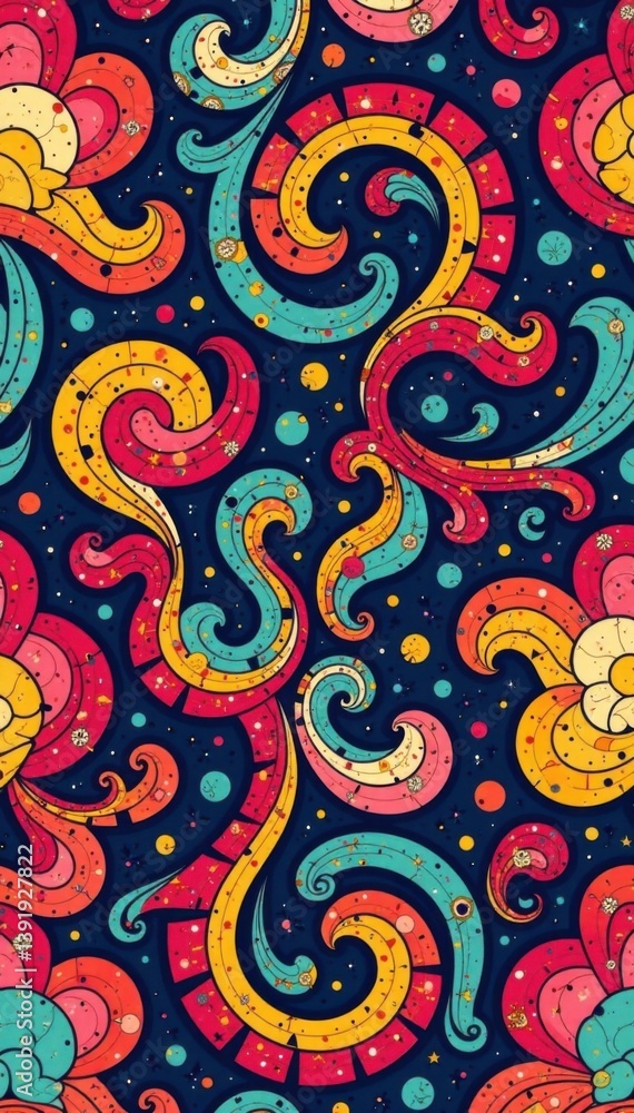 Retro swirls seamless pattern of colorful, abstract shapes and vibrant patterns , colorful, abstract, modern Retro swirls seamless pattern of colorful, abstract shapes and vibrant patterns , colorful, abstract, modern