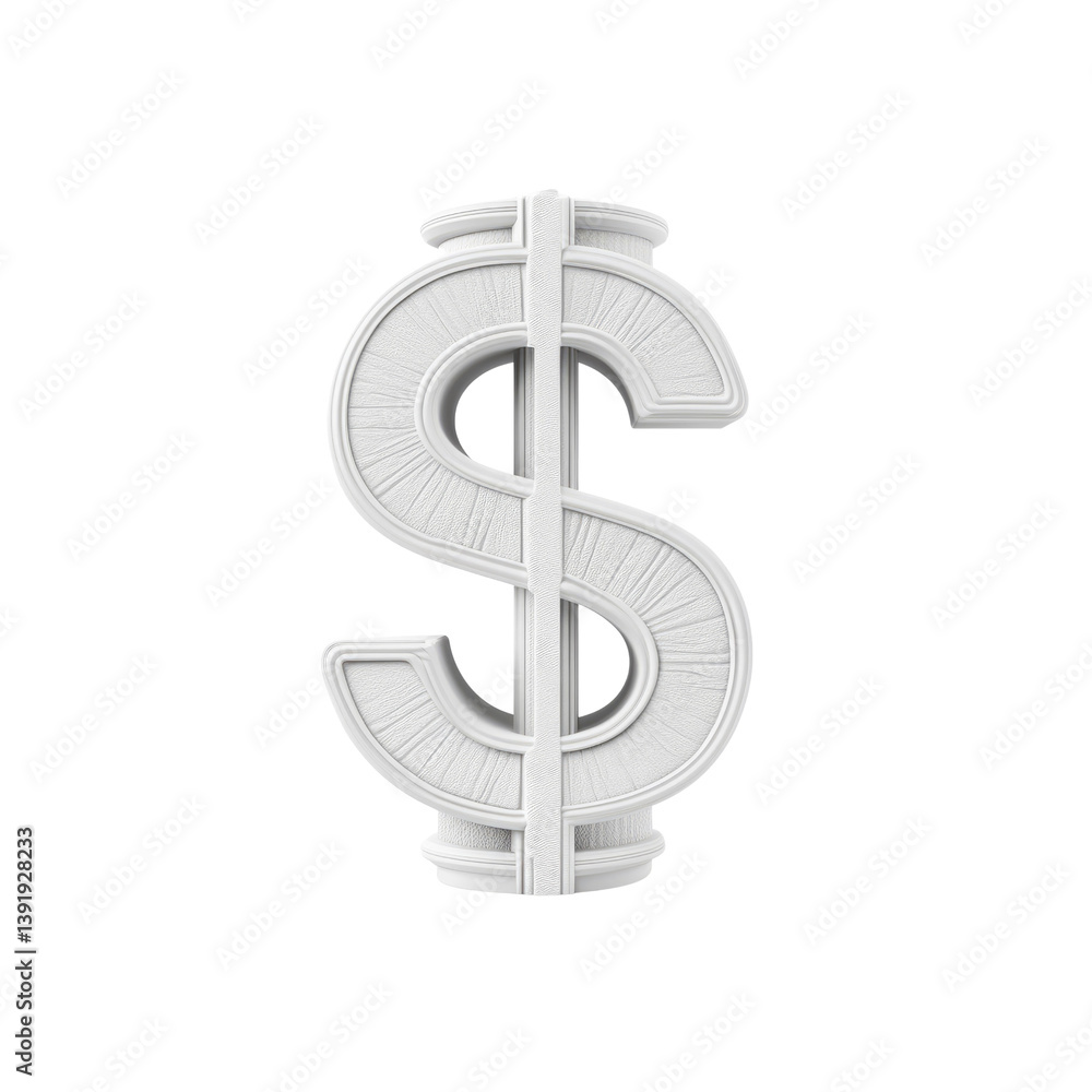 Obraz premium 3D Render of an Ornate White Dollar Sign Symbol