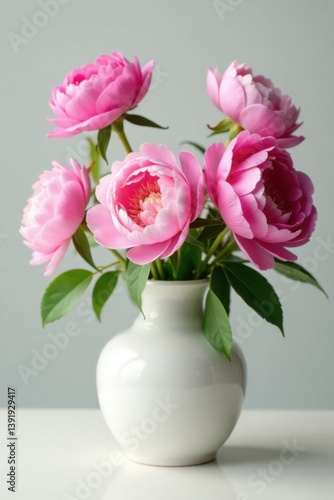 Wallpaper Mural Soft pink peonies cascade down a elegant white vase , peonies, feminine, garden Torontodigital.ca