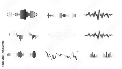 Abstract Set of Audio Waves and Sound Wave Patterns