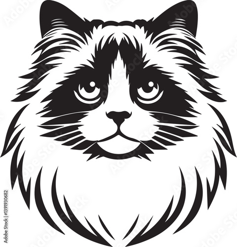 Black and White Ragdoll Cat Vector