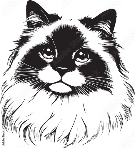 Black and White Ragdoll Cat Vector