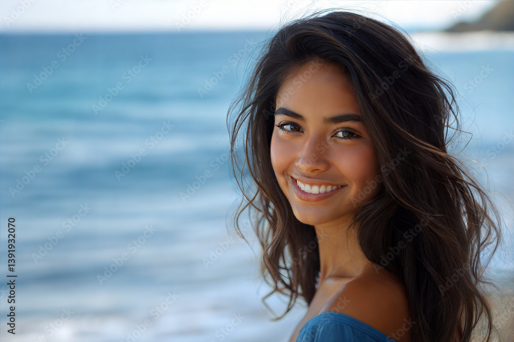 Radiant Woman Enjoying the Coastal Breeze Radiant Woman Enjoying the Coastal Breeze