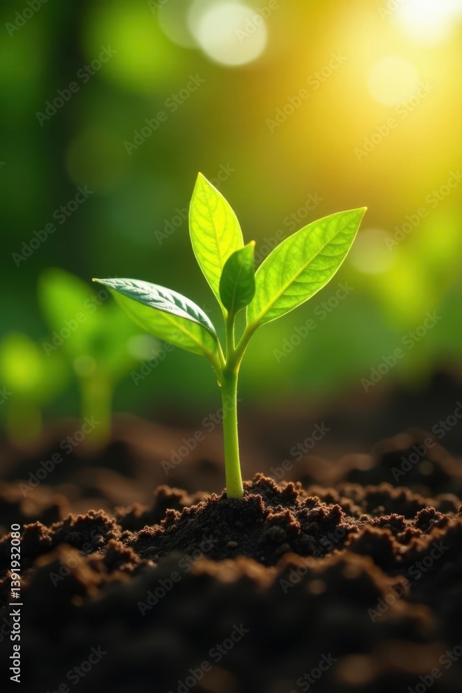 Young coffee bean seedlings burst forth with bright green leaves in a warm sunlight filled environment, fresh greenery, seedlings Young coffee bean seedlings burst forth with bright green leaves in a warm sunlight filled environment, fresh greenery, seedlings