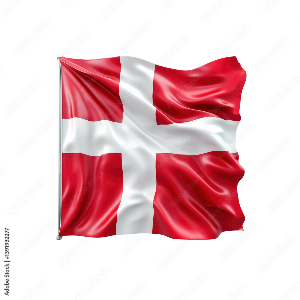 Fototapeta premium Waving Danish Flag on Transparent background High-Resolution 3D Render