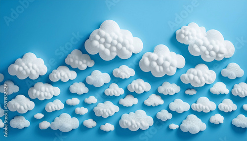 Cute little 3d fluffy white clouds on a light baby blue background wallpaper
