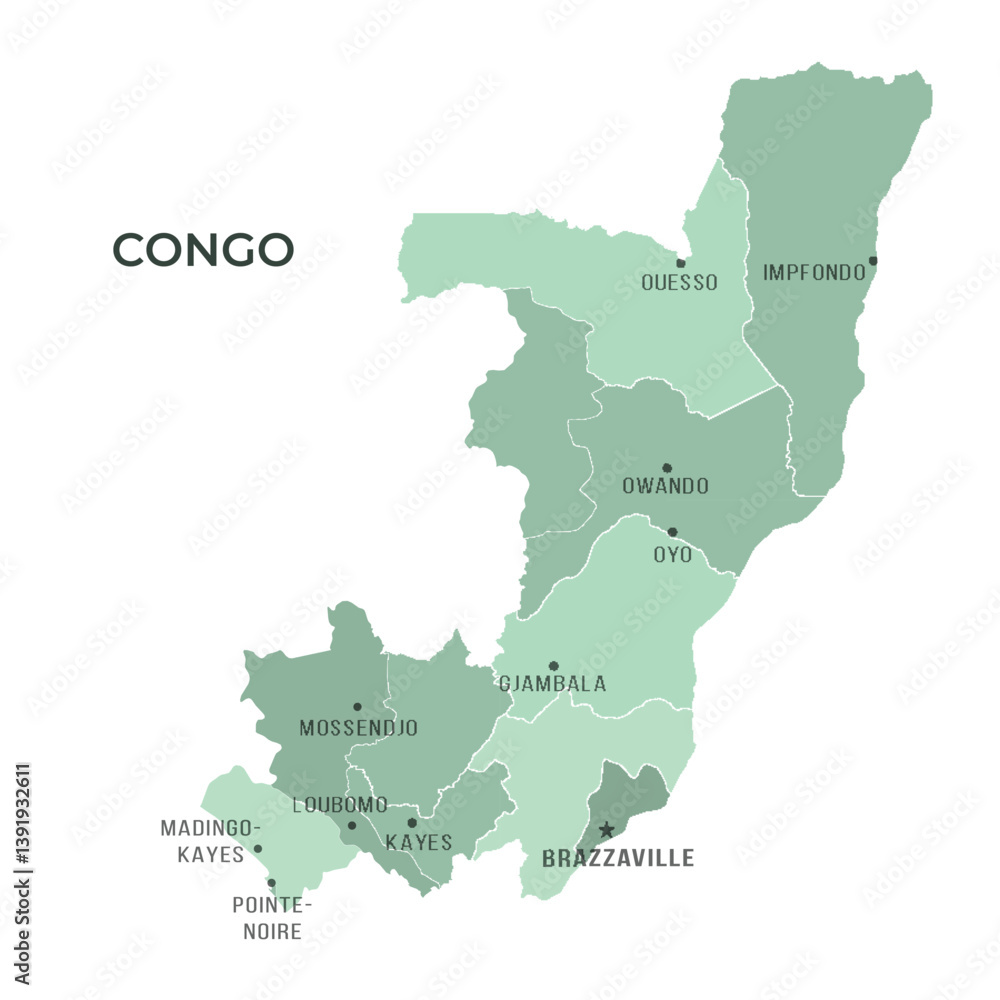 Map of CONGO with Regions Borders and Famous Cities Map of CONGO with Regions Borders and Famous Cities