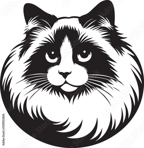 Black and White Ragdoll Cat Vector