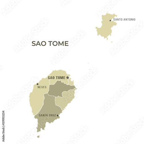 Map of SAO TOME with Regions Borders and Famous Cities