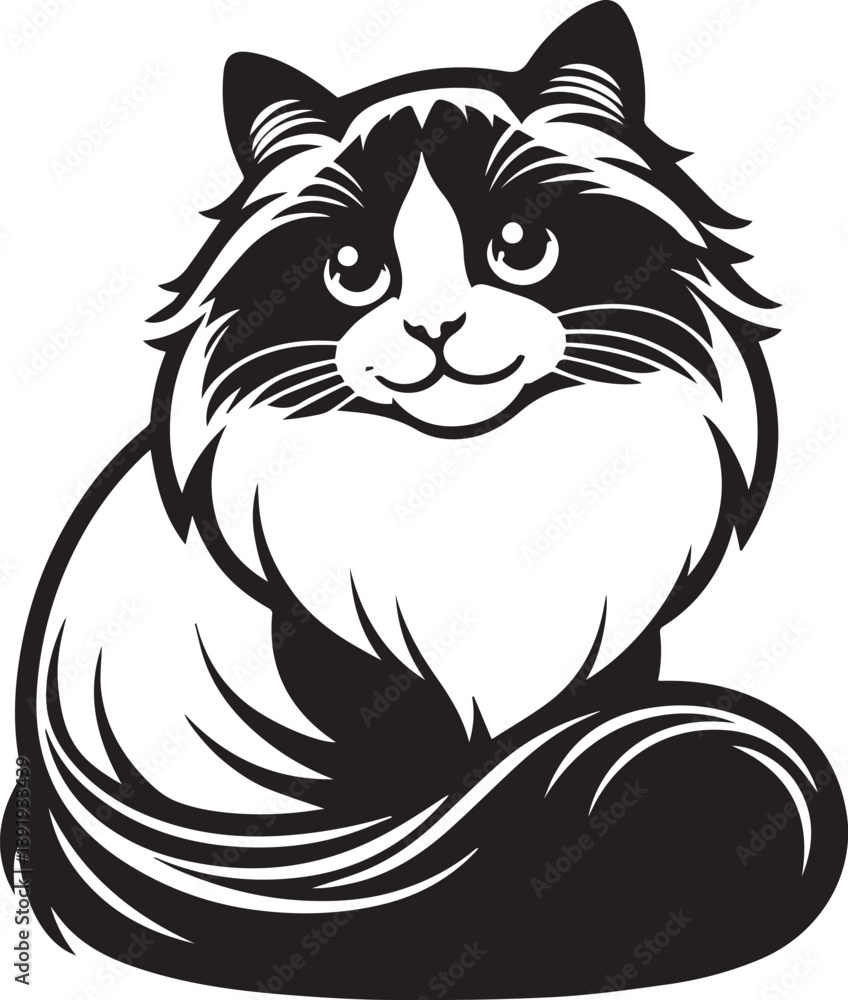 Fototapeta premium Black and White Ragdoll Cat Vector