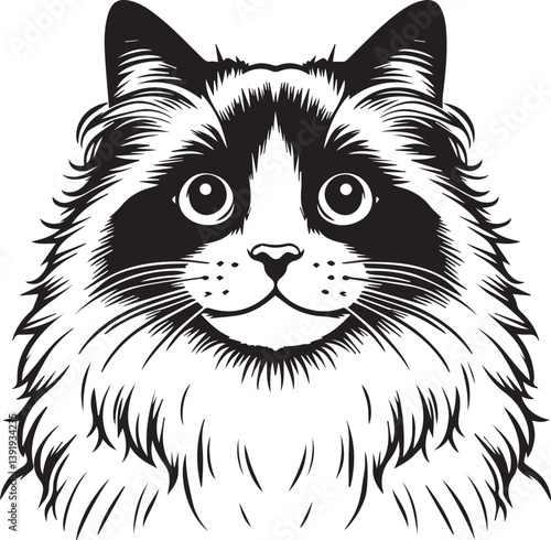 Black and White Ragdoll Cat Vector