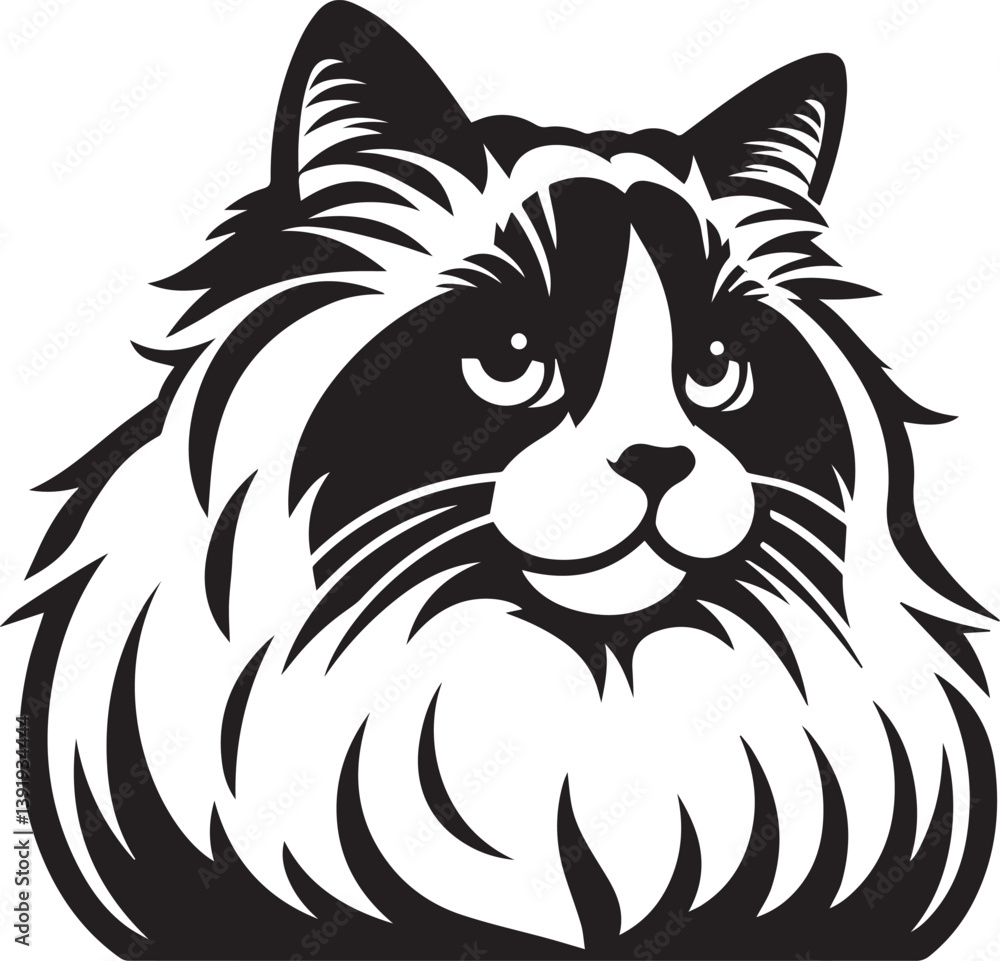 Obraz premium Black and White Ragdoll Cat Vector
