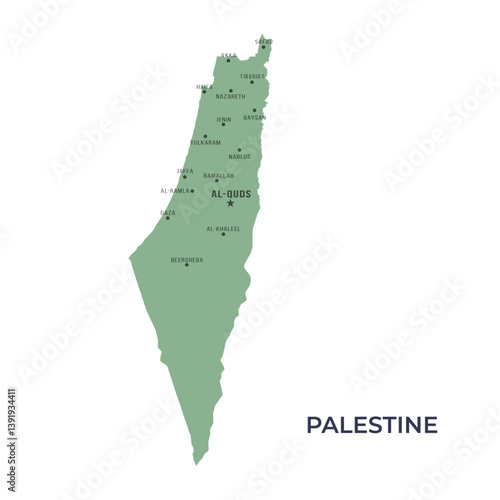Map of PALESTINE with Regions Borders and Famous Cities