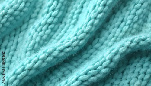 Seamless large wool knitting soft turquoise texture, realistic patterns, natural colors, soft lighting, high resolution